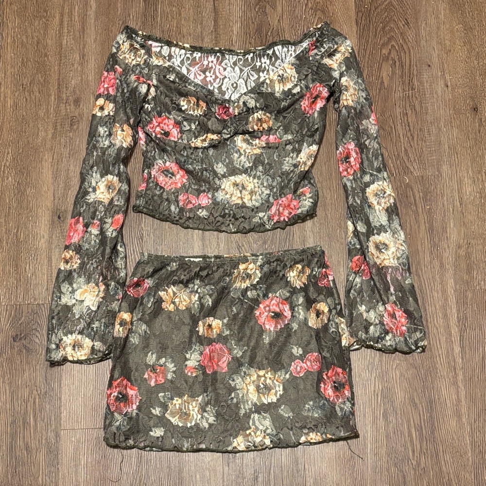 women’s green floral lace set
